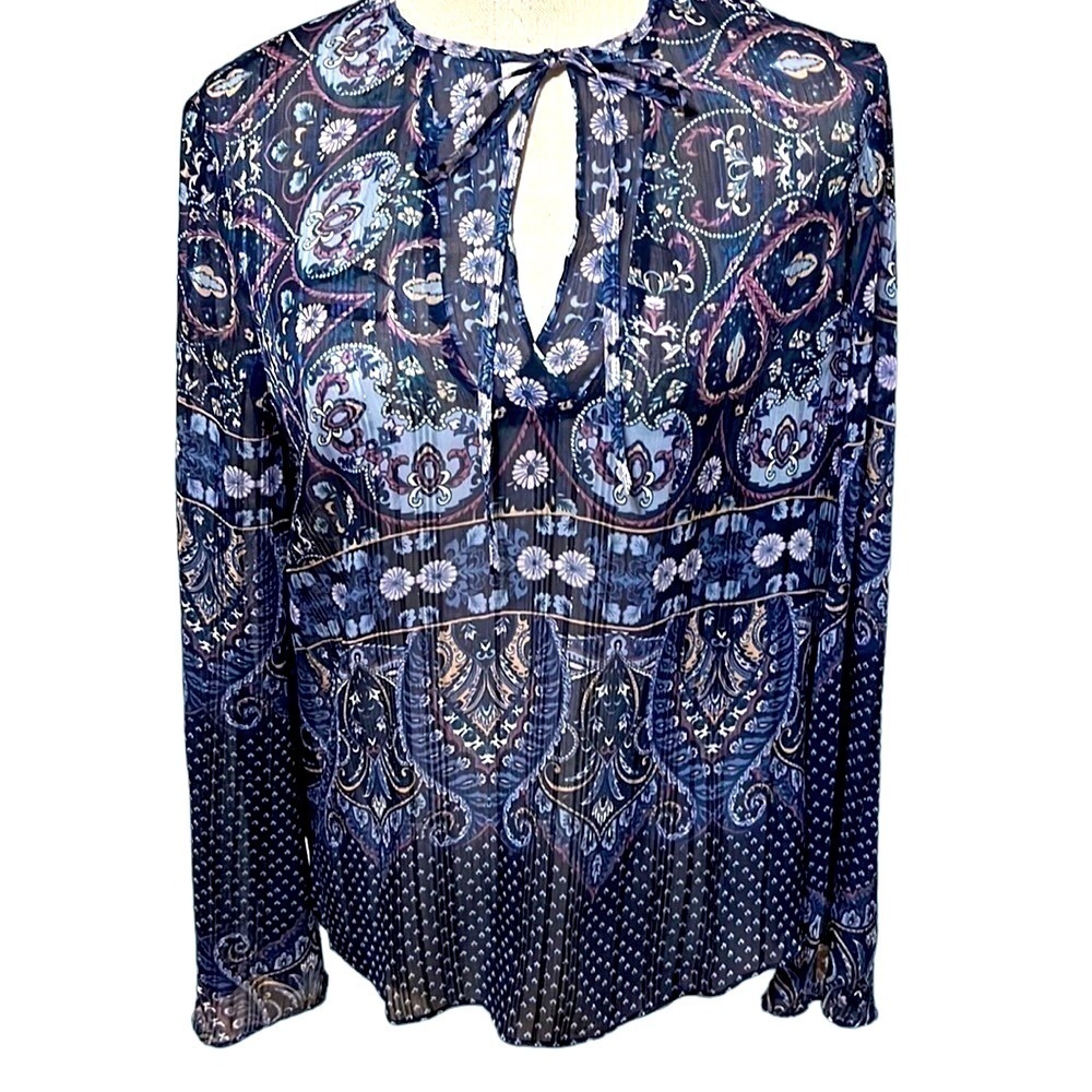 Laundry blouse, blue semi sheer with metallic threads. Sm